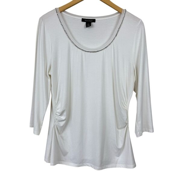 White House Black Market Tops - White House Black Market White Scoop Neck 3/4 Sleeve Ruched Top Womens Size XL